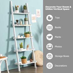 Brand new!!!    In box !!! 5-Tier Ladder Shelf, Wall-Leaning Bookshelf (White) (HABLÓ ESPAÑOL)  