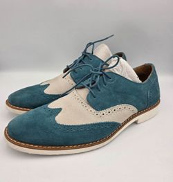 Stacy Adams Wingtips Suede Teal Green & Ivory Lace Up Oxfords Men's 8.5 Shoes