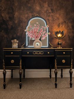 Black and Gold Makeup Vanity