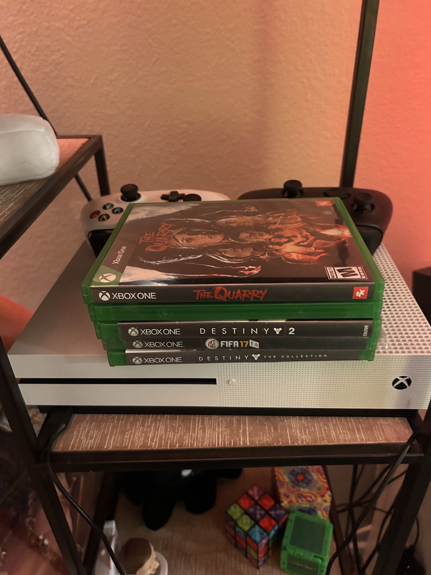 Xbox One with games and 2 controllers