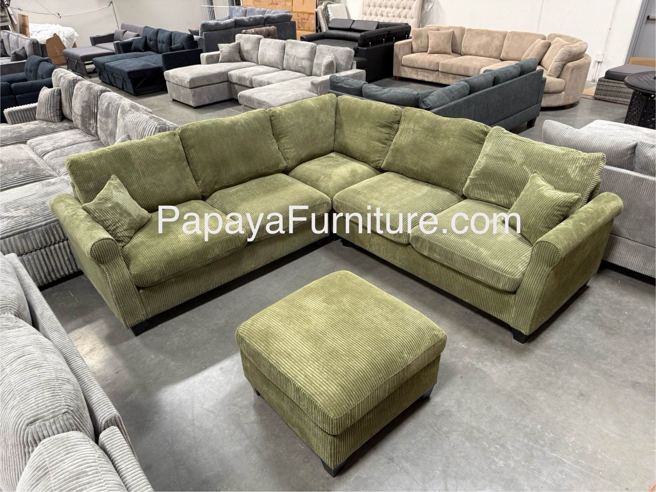New! Green Sectional Sofa And Ottoman, Sage Sectional, Sectionals, Sofa, Couch, Living Room Sofa, Corduroy Sectional, Plush Sectional,Soft Plush Couch