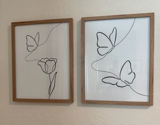 Set of 2 Black and White Butterfly Wood Frame Sketch Art