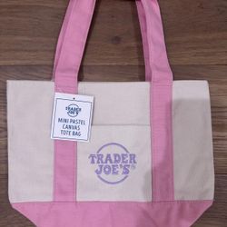 Trader Joe’s Mini Tote Canvass Bag, pink and pastel blue.