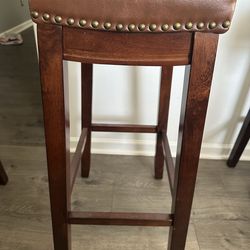 Bar height horse saddle 32” teak wood studded stool