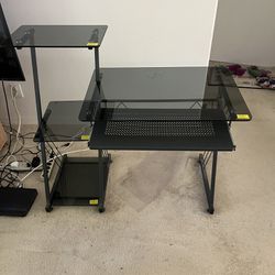 Glass Office / Computer Desk With Keyboard Tray
