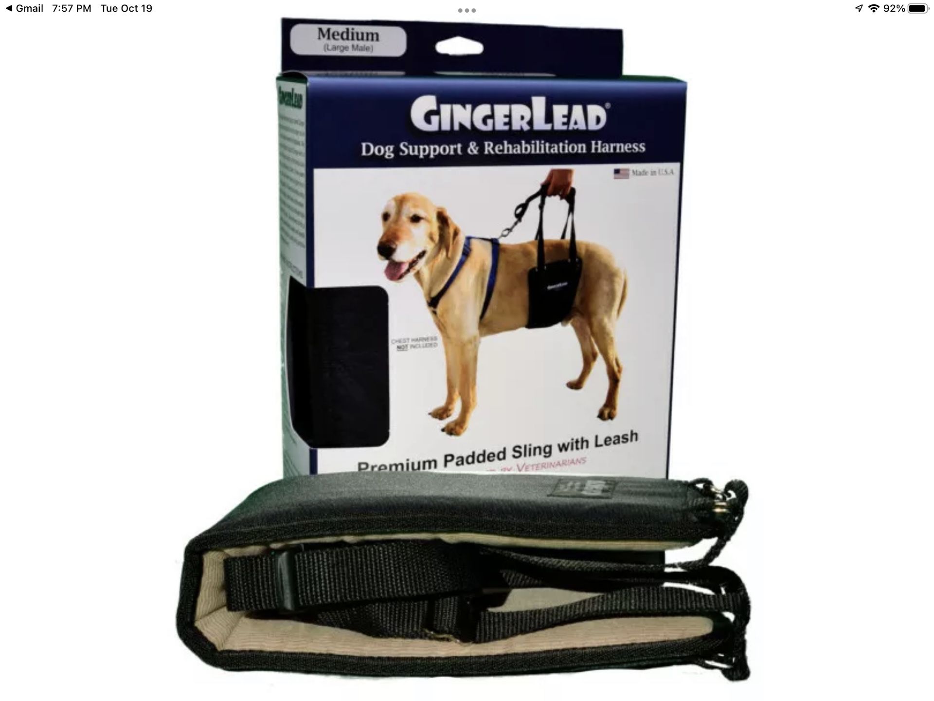 GINGERLEAD Dog Support & Rehab Sling Harnesses – Padded Lifting Aid with Leash 