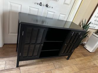Black Wood TV Stand with Glass Doors