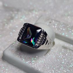 Genuine Solid 925 Sterling Silver, Amethyst Men's Ring Size 10