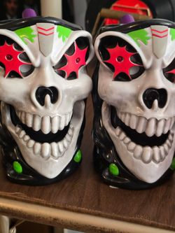 Skull Ceramic Mugs Set of Two Monster Jam