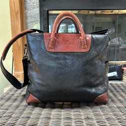 Vintage Samsonite Heritage Industries Large Satchel Tote Bag Black Brown Leather Zip Top