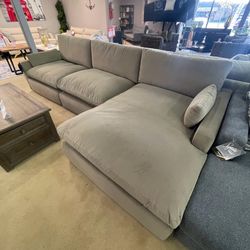 Sophie Cocoa Velvet Modular 3pc RAF Chaise Sectional  