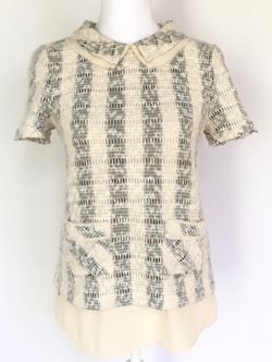 Gorgeous Postmark by Anthropologie Cadence Ivory Tweed Chiffon Underlay Blouse, Medium   