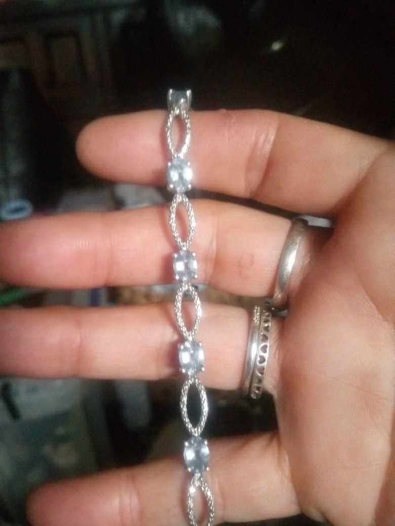 Tennis Bracelet With Baby Blue Stones In It 925 Silver
