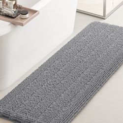 ACCUMTEK Striped Light Grey Bathroom Rug Mat 70"x24" Ultra Soft, Non Slip Chenille Bath Rugs, Absorb