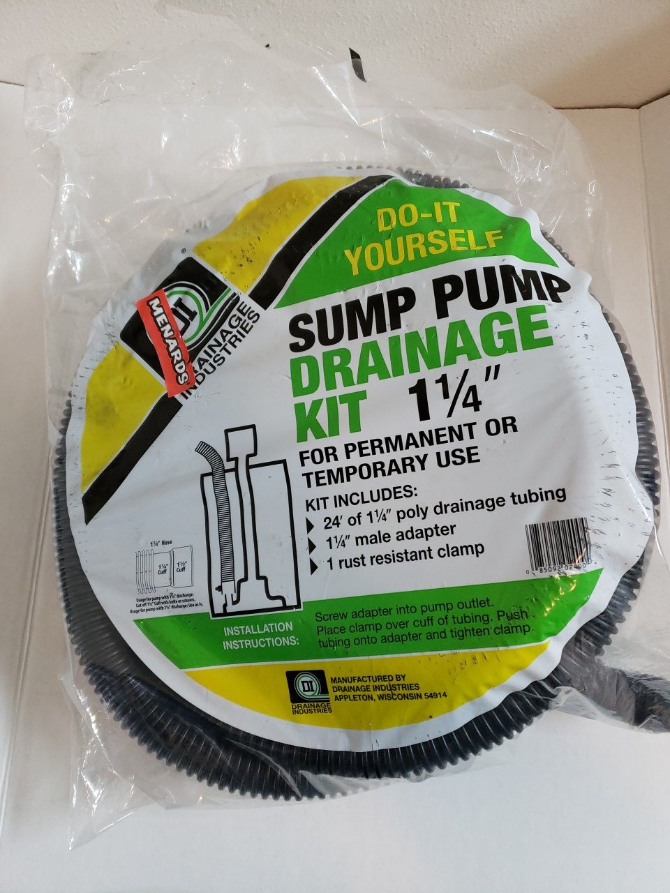 DRAINAGE INDUSTRIES 1¼" X 24' SUMP PUMP DRAINAGE KIT NEW .