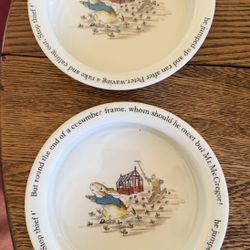 2 Vintage Wedgwood, Baby Child Bowl or Plate, Beatrix Potter Peter Rabbit England