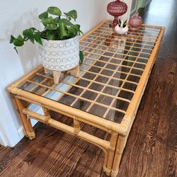 Vintage Bamboo And Glass Coffee Table