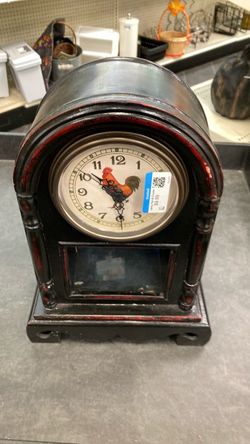 Rooster Mantel Clock Black Distressed