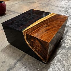 Black Resin and Wood Square Coffee Table 