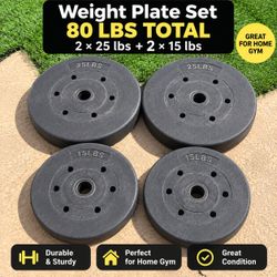 80 LB Weight Plate Set – 2x25lb + 2x15lb – $50.