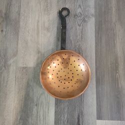 Vintage Copper And Iron Sieve Cooking Utensil 