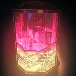 1940-50s Miniature Japanese Geisha Doll in Wooden Light Up Glass display Case Made In Japan