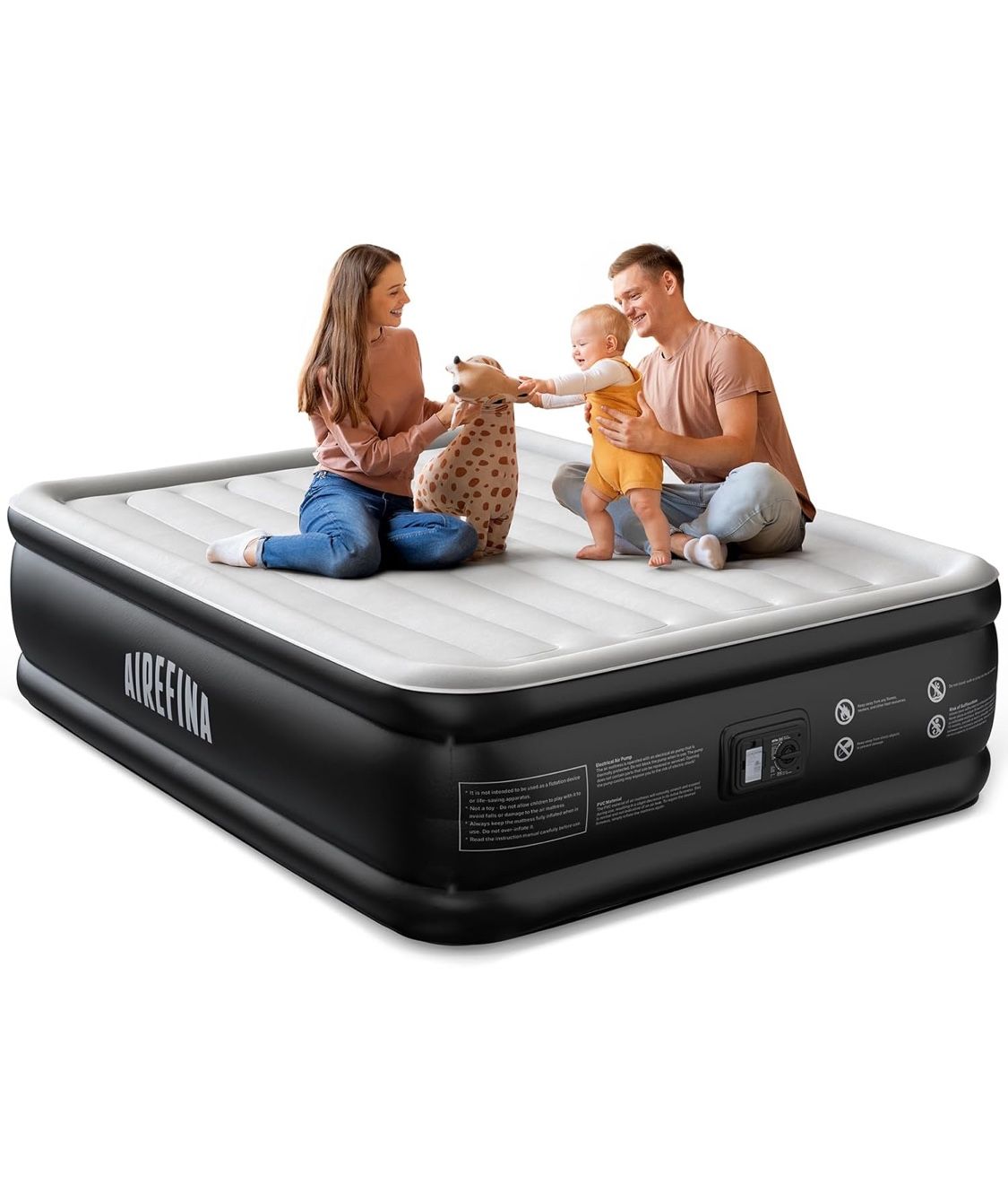Airefina Air Mattress Queen with Built in Pump, Blow Up Mattress Inflatable Mattress Easy and Quickly Inflation/Deflation Upgrade Air Coil Portable wi