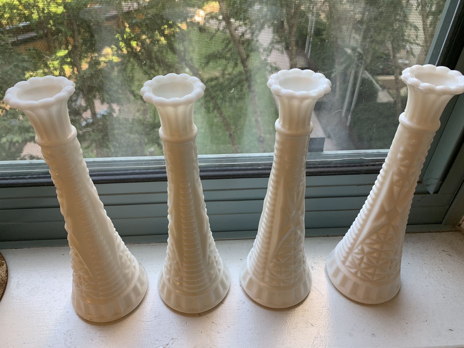 Milk glass bud vases (4)