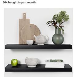 Homeforia Black Floating Shelves (Set of 2) – Solid Wood, Brand New