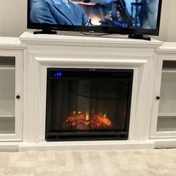 Beautiful Fireplace TV Console With Glass Cabinets