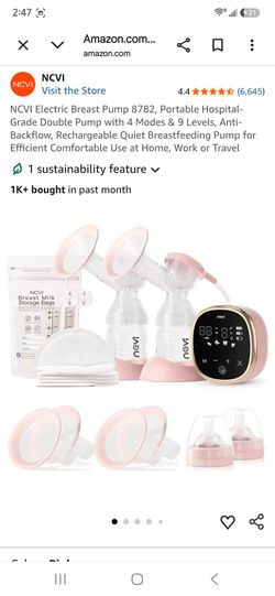 NCVI Electric Breast Pump 8782, Portable Hospital-Grade Double Pump with 4 Modes & 9 Levels, Anti-Backflow, Rechargeable Quiet Breastfeeding Pump for 