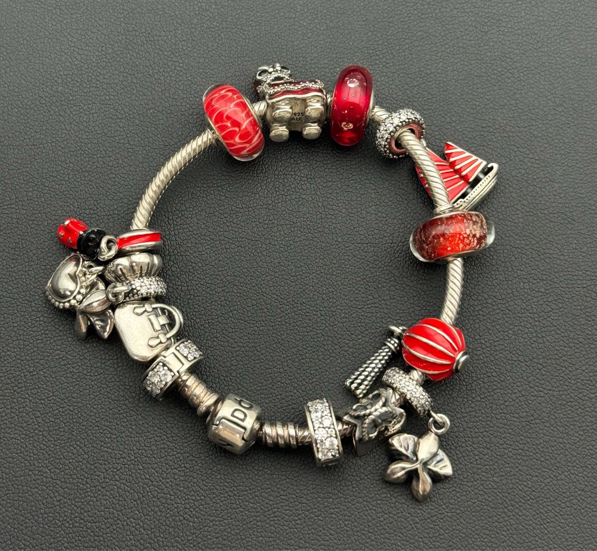 Jewelry Pandora 925 sterling silver gold tone 6.75” charm bracelet with 14 charms