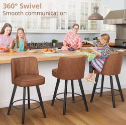 3X Brown 26”’swivel faux leather barstools