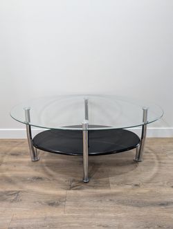 Dempsey Oval Glass Coffee Table, Chrome with Black Shelf (Good Condition)