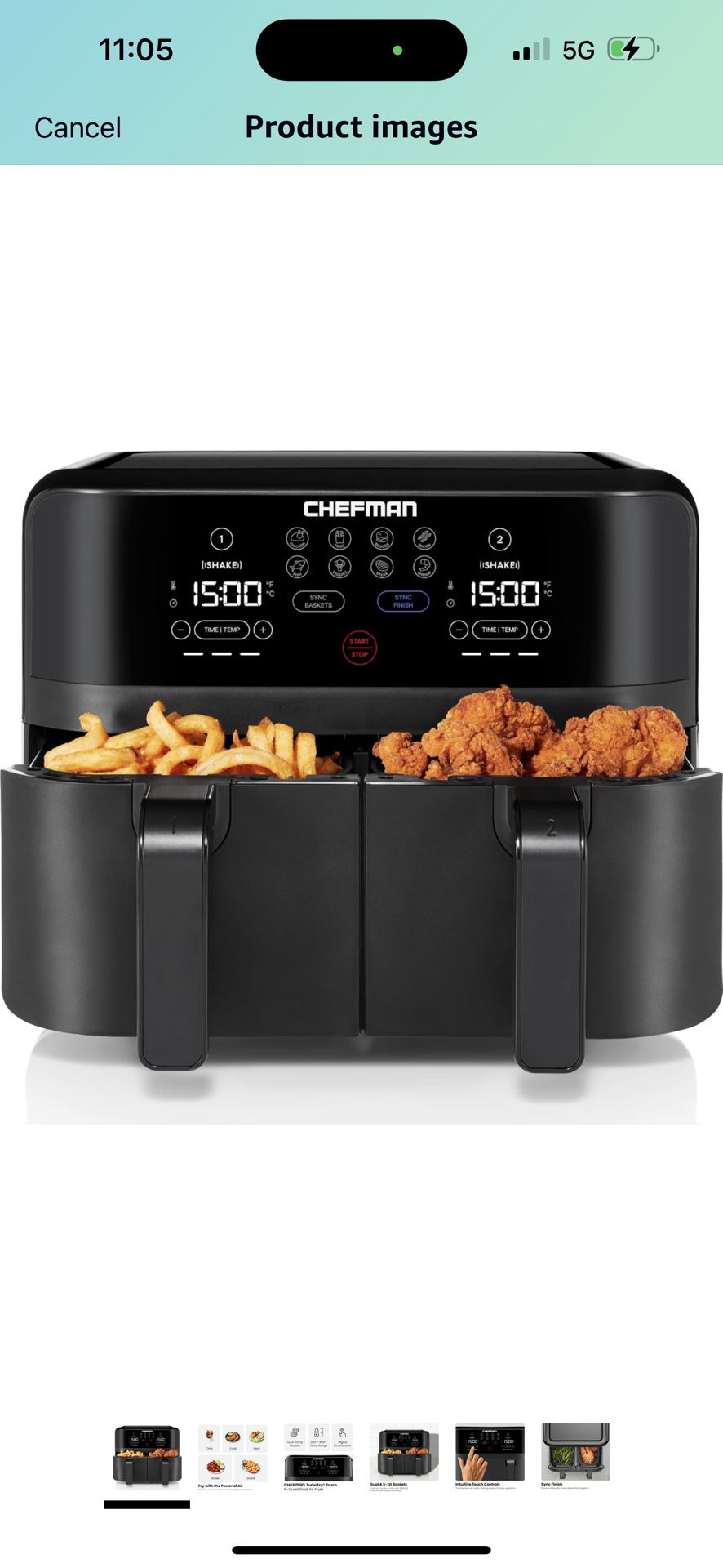 Chefman TurboFry Touch Dual Air Fryer, Maximize The Healthiest Meals With Double Basket Capacity, One-Touch Digital Controls And Shake Reminder For Th