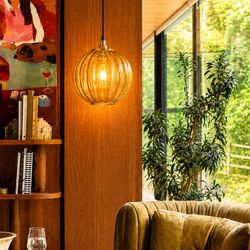 Retro Amber Glass Swag Lamp Shade ONLY Vintage MCM Lighting Original Mid Century Decor Globe Orb Sphere Retro Boho Eclectic 