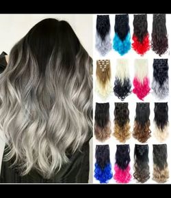 Brand New 8 Pcs Clip In Hair Extension 22 Inches Synthetic Long Wavy Heat Resistant Hair Pieces - Silver / Blue / Purple / Green / Brown