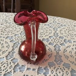 Cranberry Flash Rainbow Glass Pitcher/Vase, Circa 1(contact info removed)
