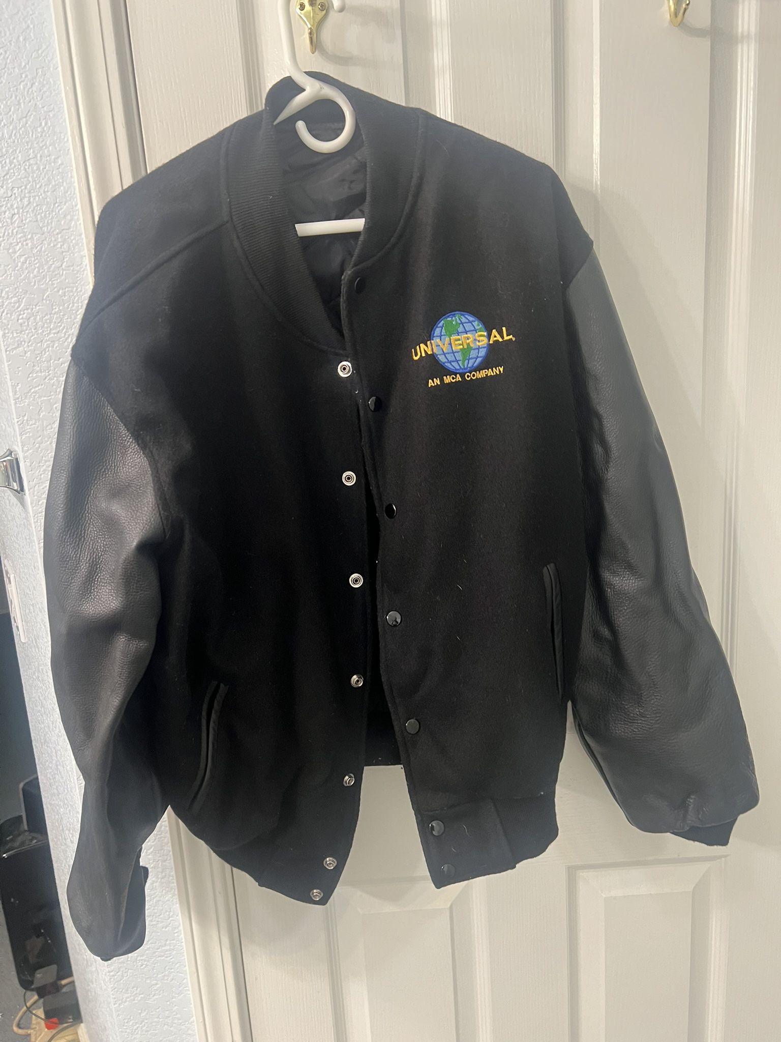 Vintage Universal Studios MCA Wool Leather Bomber Jacket XL Men Black90’s