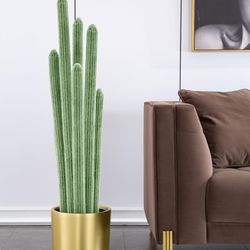 Artificial Plants, 4ft Tall Artificial Cactus in Pot, Fake Desert Plants with Frosted Gold Stainless Steel Pot, 47" Fake Plant for Home Office Living 