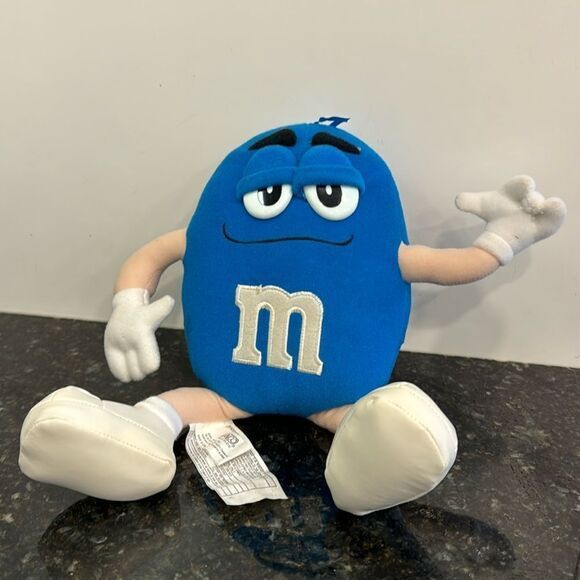 Vintage Blue M&M Plush Toy 12” With shoes Collectible Advertising
