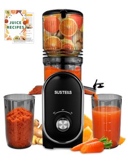 SUSTEAS Cold Press Juicer, 5.3" Feed Chute Slow Masticating Machines With 300W, Fit Whole Fruits & Vegetables, High Juice Yield, Easy To Clean, Black