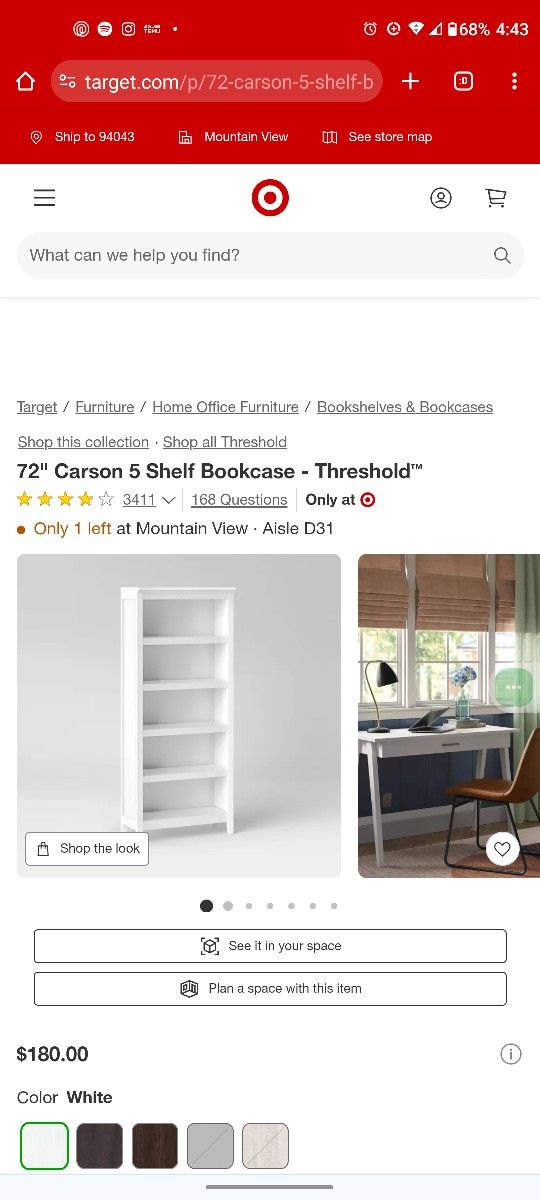 White 5 Shelf Standing Bookcase