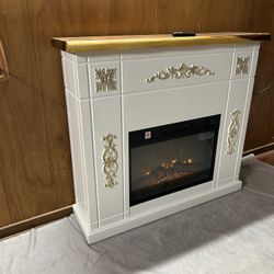 Electric Fireplace Heater with Ornate White Mantel
