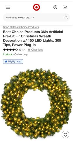 36in Pre-Lit Christmas Wreath