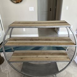 Round Metal and Wood Shelf, Display Stand, Couch Table
