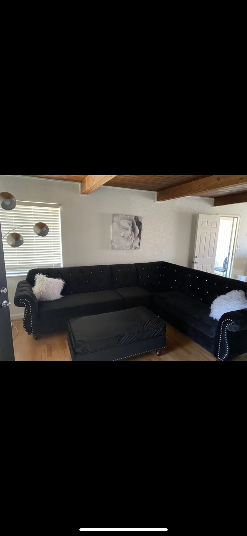 Vintage Black Rhinestone Sectional Couch 