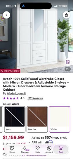 Wayfair Armoire, white, lightly used - need your own transportation