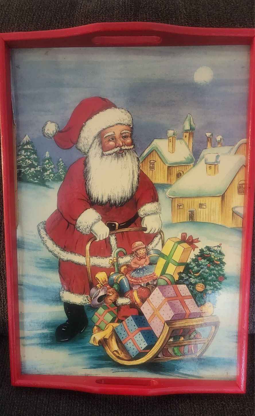 Vintage Santa Claus St Nick Wood Wooden Tray Decor Decoration Christmas Holiday