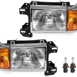 Headlight Assembly Compatible with Ford Bronco F150 F250 F350 F450 Truck 1987-1991 Halogen Type Head Lamp, OE-Style Headlight Replacement for E9TZ1300